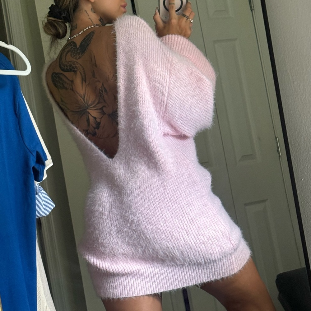 SHEIN Light Pink Off-the-Shoulder Open Back Sweater